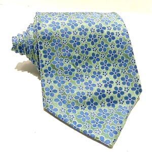 City of London 100% Silk Tie Light Green & Blue Floral Boho Hippie 60s Vibe